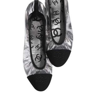 BRAND NEW Authentic Chanel Silver Ballet Flats